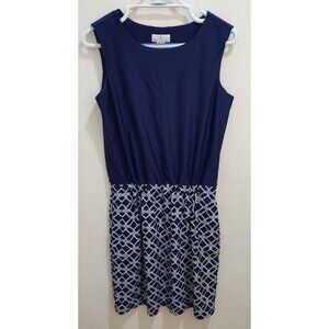 Jude Connally Women's Shift Dress Blue Blouson Top Nautical Print Skirt Sz Small